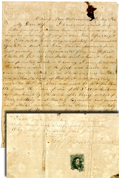 Lee’s Mill Battle Letter - “Bodies unburied by the Rebels after being robbed of their clothing and brutally bayoneted and punched with sticks”