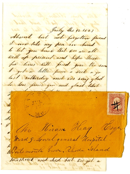 Written To A Wounded Gettysburg Soldier Of The Maine 20th Infantry