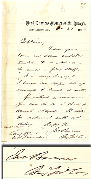 War Dated General’s Letter From Point Lookout