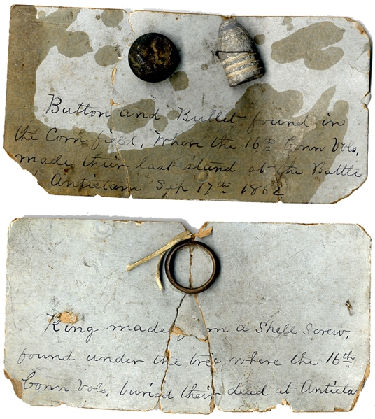 Relics Collected by Captain Henry L. Pasco, Co. A, 16th Connecticut Infantry – Three Relics from the Battle of Antietam