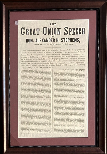 Lincoln Supporters Publish a Broadside of VP Alexander Stephens Supporting the Union