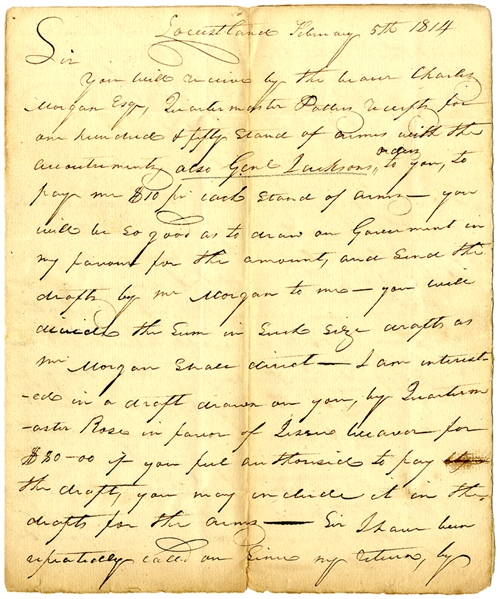 Payment for 150 Rifles “for the use of Genl Jacksons army” During Creek War