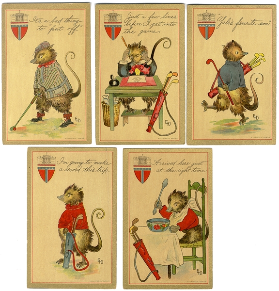Scarce Set Of FIVE Billy Possum [William Taft] Postcards.