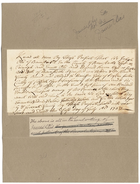 Portion of A Document Written in the Hand of Revolutionary Patriot James Otis, Sr.