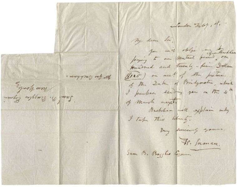 Henry Inman Writes To Prominent New York Attorney Samuel B. Ruggles Concerning His Picture of the Duke of Bridgewater