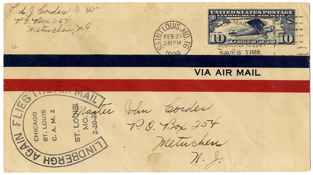 Lindbergh Flown U.S. Air Mail Letter Envelope