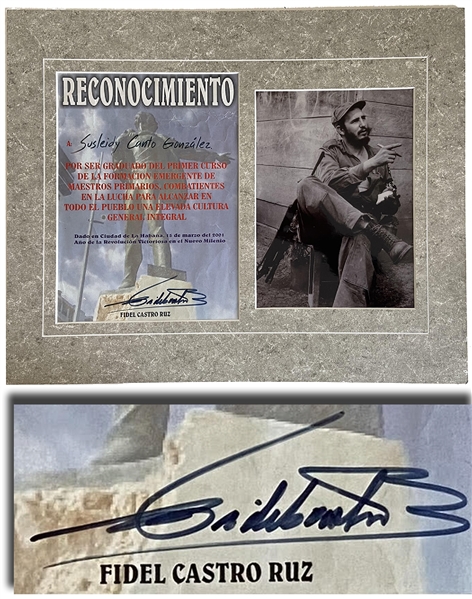 Scarce Fidel Castro Signed Certificate