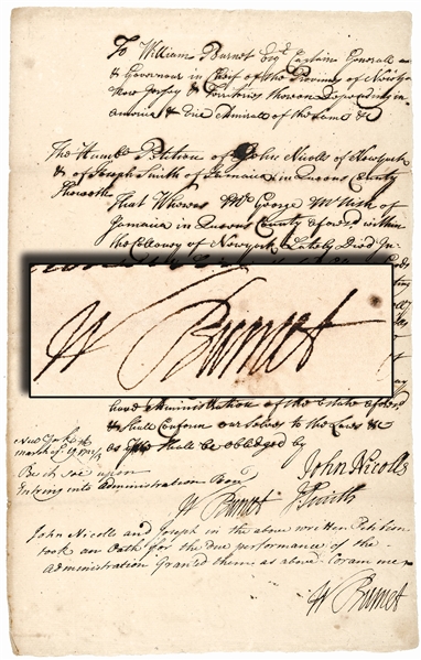 1723 Colonial English Royal Governor WILLIAM BURNET Signed Manuscript Document