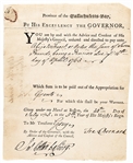 1765 SIR FRANCIS BERNARD, NJ + MA Royal Governor, Signed Pension Payment Warrant