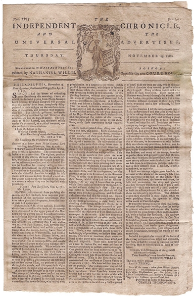 Another Paul Revere Masthead - Battle of Johnstown 1781, New York, in Report of Commanding Officer