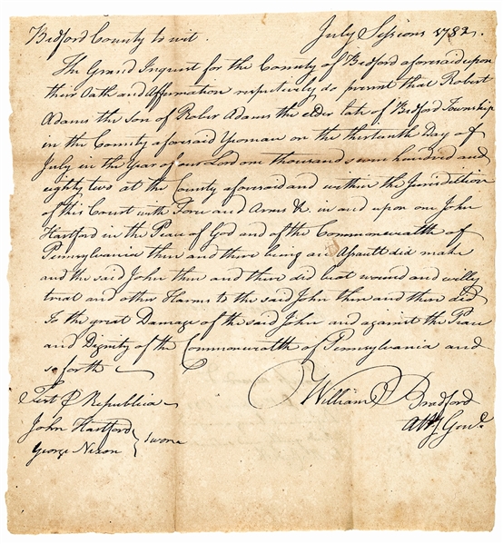 1782 WILLIAM BRADFORD Attorney General under Washington Autograph Document Signed