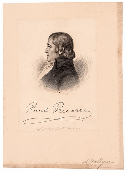 Paul Revere Engraved Portrait Signed by Artist Samuel Hollyer, after St. Memin