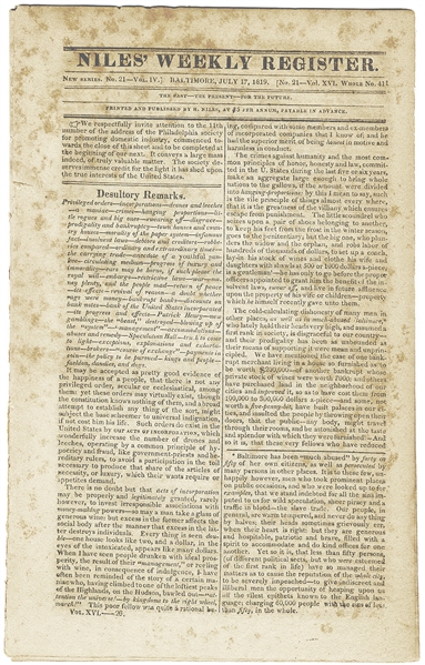 An Early National Paper Opposes Slavery