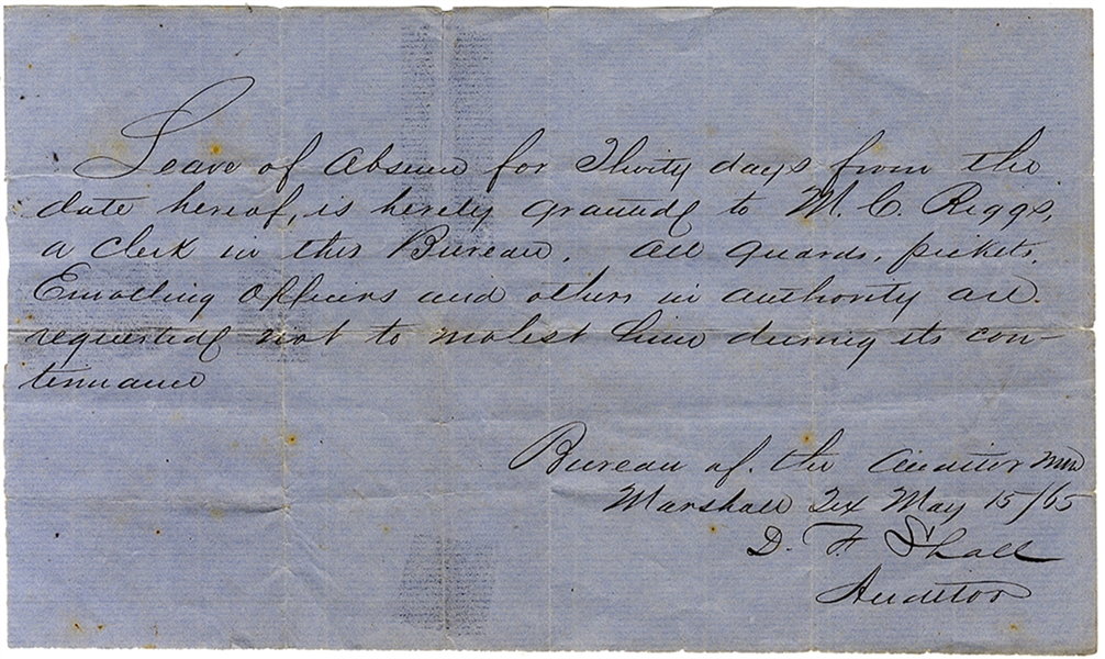 Rare CSA Texas Treasury Department Pass From The Waning Days of The Confederacy. 