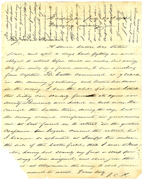 Officer’s First Hand Account Letter of the First Battle of Bun Run
