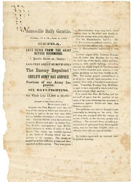 Wisconsin Broadside Reporting on the Seven Days' Battles
