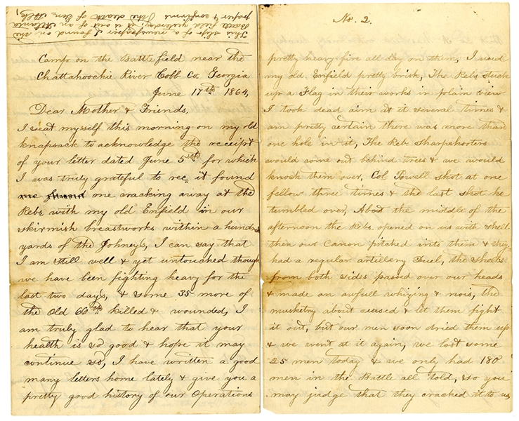 Eight Page Letter - The Battle of Kennesaw Mountain - Confederate General Leonidas Polk is Killed