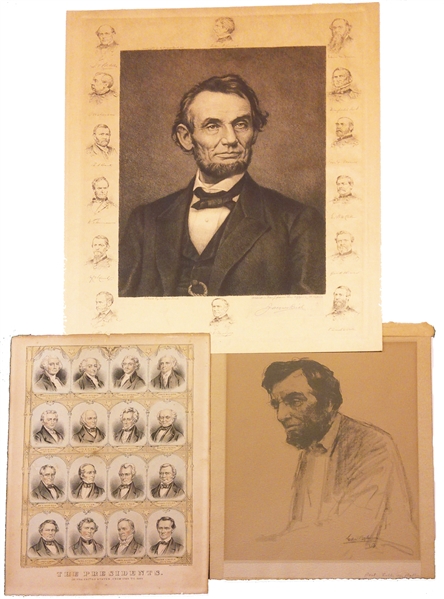 Lincoln 3 Posters, 1 Signed by Jacques Reich, 1 Printed Borglum Sig