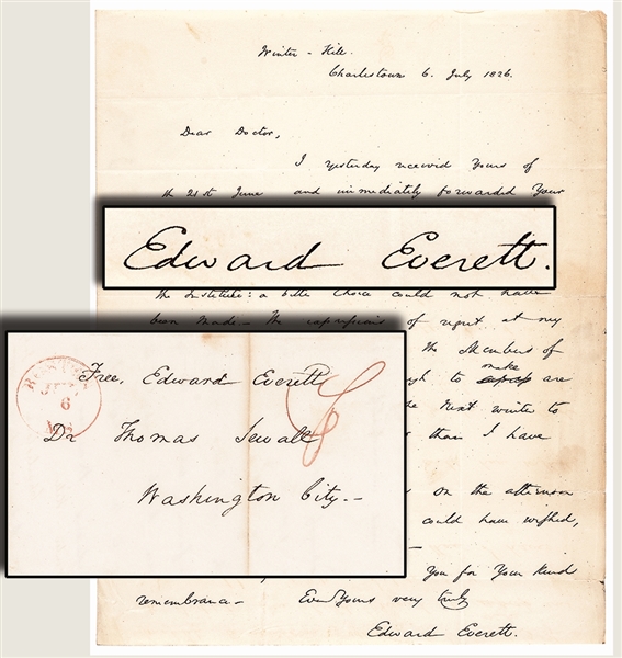 July 6, 1826 EDWARD EVERETT ALS Reports on JOHN ADAMS Death on July 4th, 1826