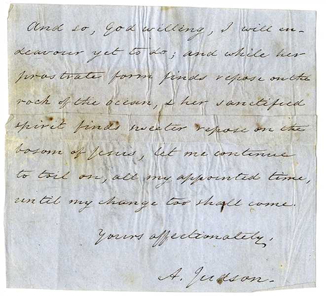 Missionary Judson Writes of the Death of His Wife Sarah