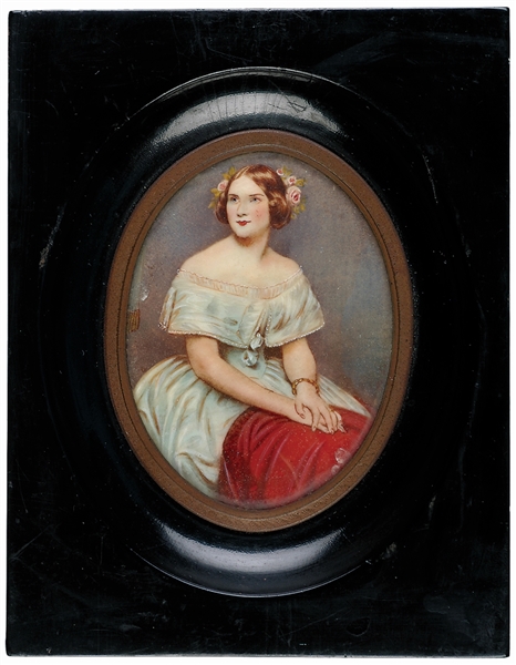 c. 1860 JENNY LIND Oval Portrait Painting under glass of the Swedish Nightingale