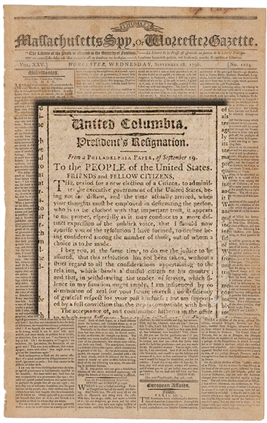 President Washington’s Farewell Address - Printed By Isaiah Thomas