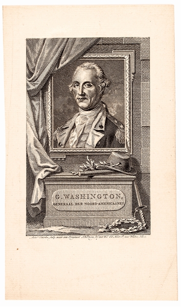 c 1780 Revolutionary War Engraving of General George Washington After Peale