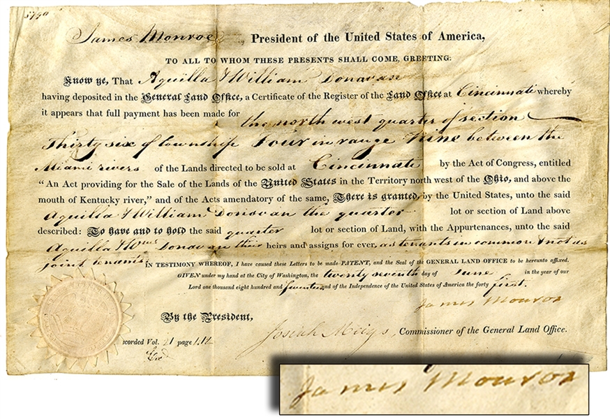James Monroe Document Signed as President 