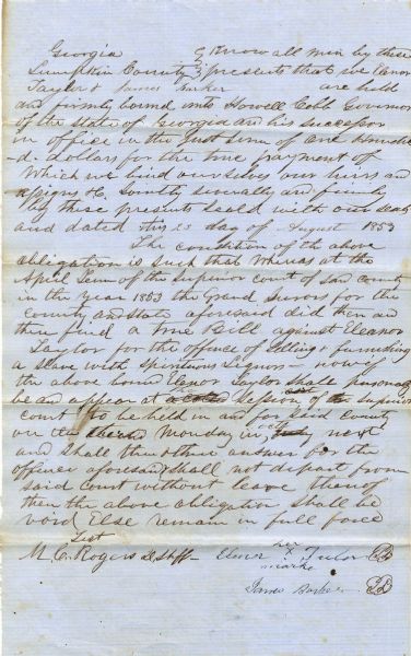 Georgia Woman Sells Liquor to a Slave