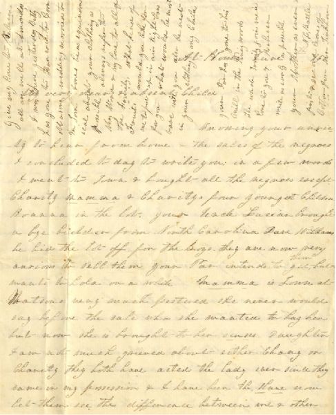 Slave Auction Letter “...The Negroes were so proud when they saw me ran & cried & begged me to buy them...” 