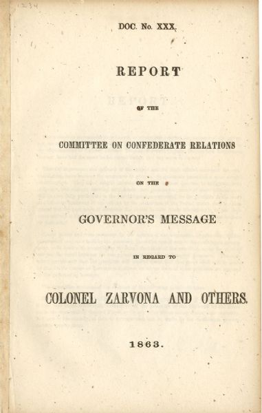 Rare Confederate Imprint Requesting the Release of Colonel Zarvona