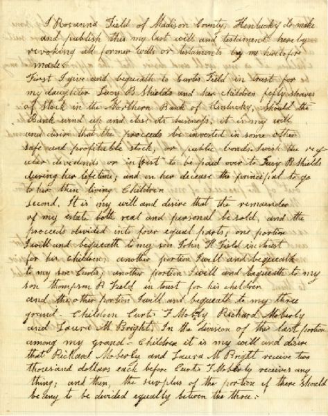 1864 Kentucky Slave Will