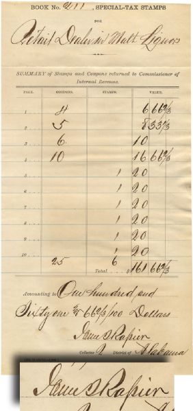 James T. Rapier Signed Document