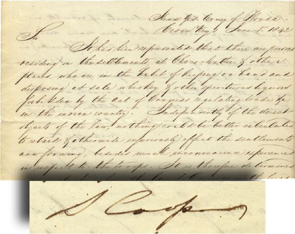 General Samuel Cooper Writes of Negotiations with Creek Indians in Florida