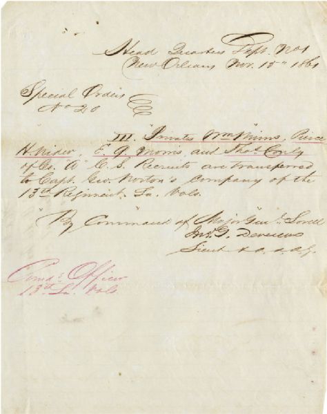 Confederate Recruits are Transfered to the 13th Louisiana