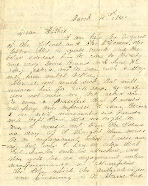 1st South Carolina Letter About the Impending Assault on Sumter