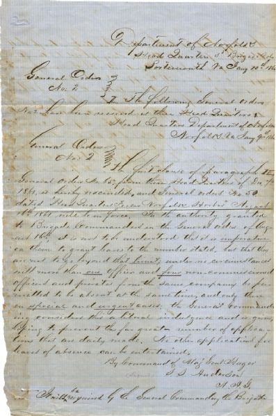 Confederate General Order from Norfolk Instructing Officers to Remove Confined Soldiers from the Jails of Portsmouth