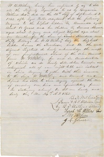 Family of Slaves Auctioned in 1862