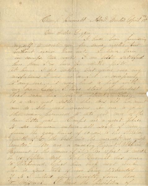 13th Texas Oldham’s Regiment Letter
