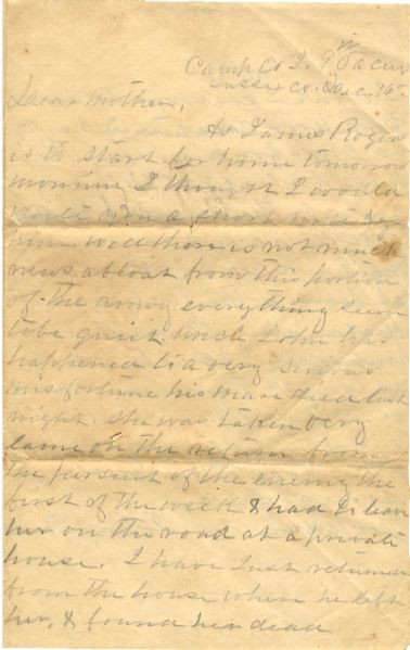 9th Virginia Cavalry Letter on the Loss of a Horse