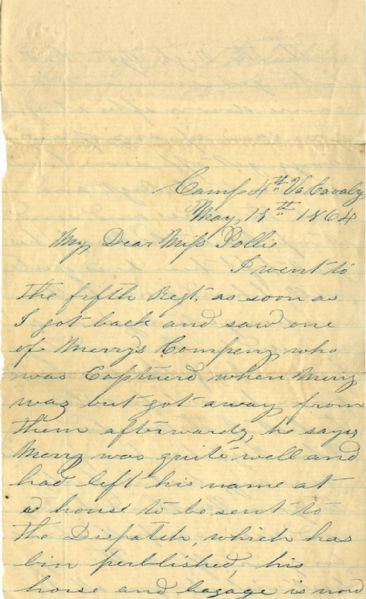 4th Virginia Cavalry Letter