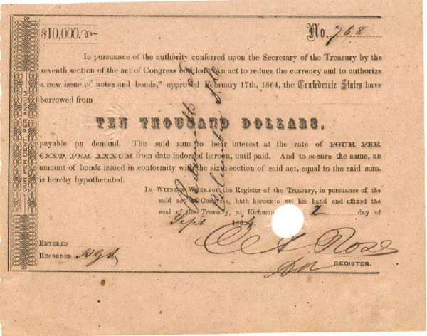 $10,000 Confederate Bond. 