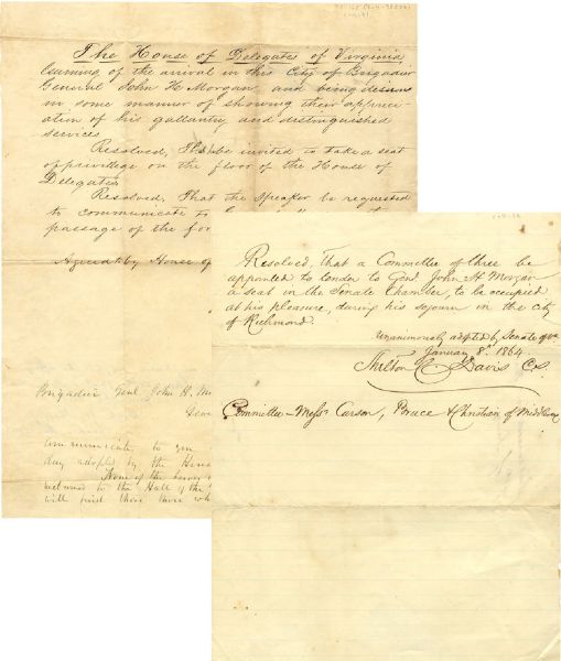 Virginia War Hero Resolutions Docketed by John Hunt Morgan