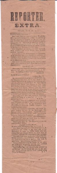 Texas Broadside Announces Grant’s Defeat By Lee at the Wilderness