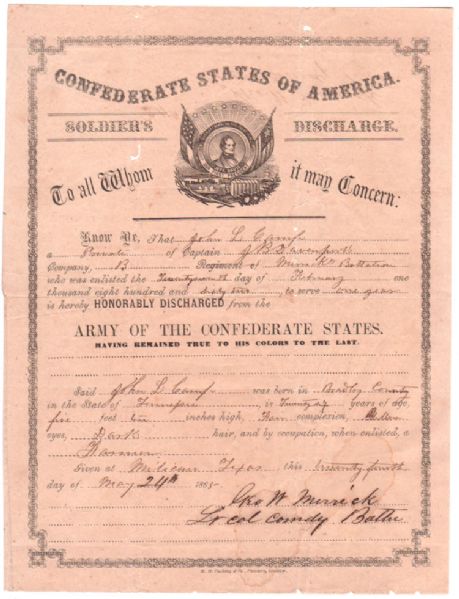 TRANS-MISSISSIPPI SOLDIER'S DISCHARGE
