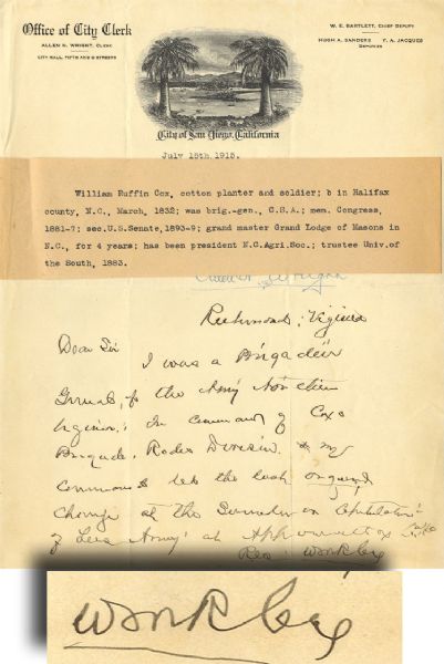 General William Ruffin Cox Writes of His Command & The Last Charge of the Army of Northern Virginia