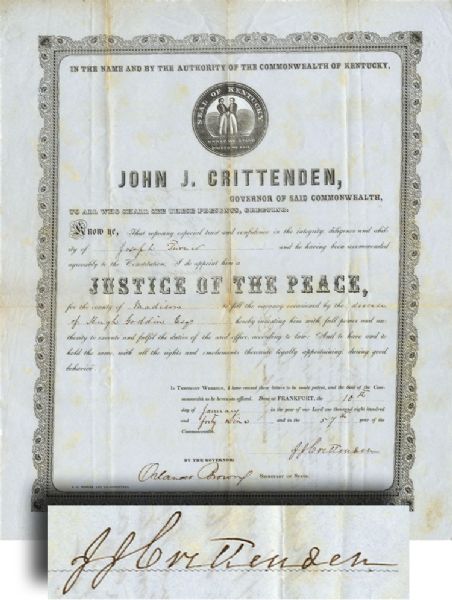 John Crittenden Signed Document
