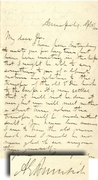 General Ambrose Burnside Autograph Letter Signed