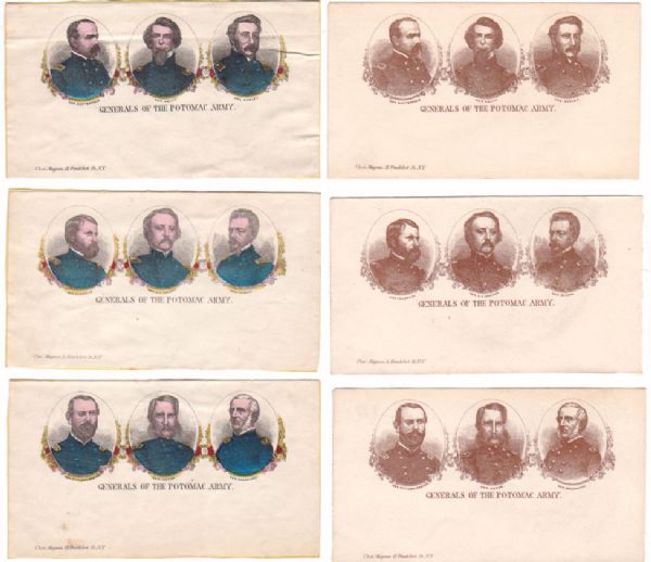 Two matching sets (of three each) of Charles Magnus proof sheets for Civil War patriotic covers (or stationary).