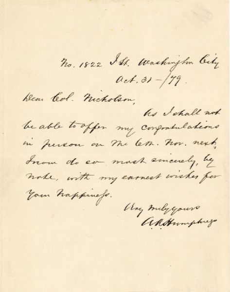General Andrew Humphreys Autograph Letter Signed